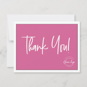 Simple Pink White Company Logo Social Thank You Card