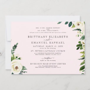 Simple Pink White Floral Both Parents Wedding  Invitation