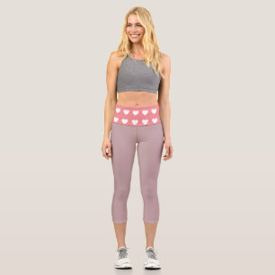 Simple Pink White Heart Capri Leggings