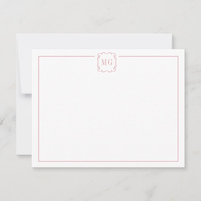 Simple Pink & White Monogrammed flat  Thank You Card (Front)