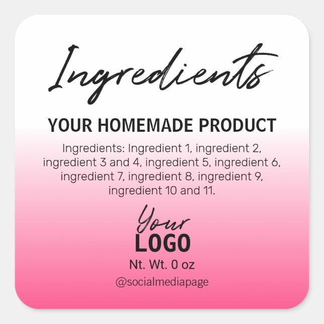 Simple Pink White Ombre Ingredient Labels (Front)