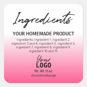 Simple Pink White Ombre Ingredient Labels