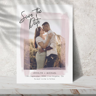 Simple Pink & White Save the Date Photo 