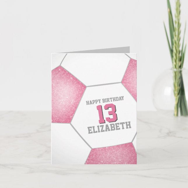 simple pink white soccer ball happy birthday card (Front)
