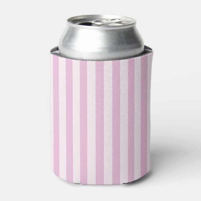 Simple Pink White Striped Vertical Lines Fun GirlY Can Cooler (Can Front)