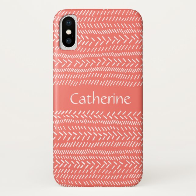 Simple Pink White Stripes Boho Add Name Case-Mate iPhone Case (Back)