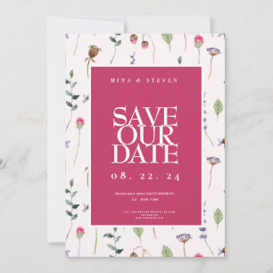 Simple pink wildflower Wreath Save The Date