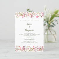 Simple Pink Wildflowers Floral Border Wedding