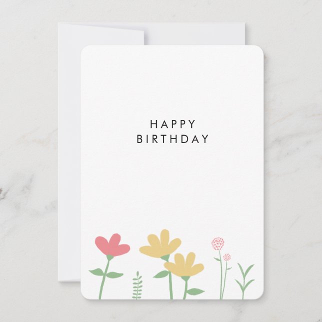 Simple Pink Yellow Wildflower Birthday Card (Front)