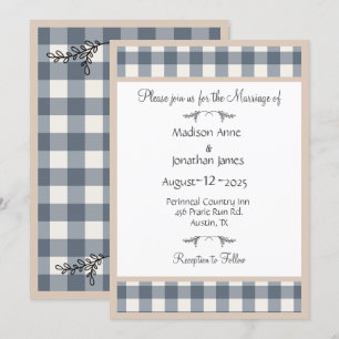 Simple Plaid Gingham Pretty Country Wedding Invitation