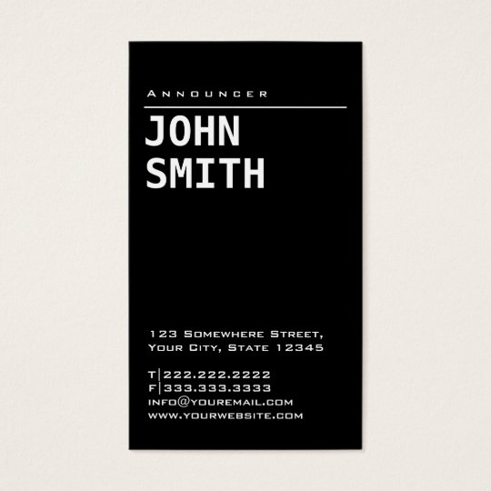 Simple Plain Black Announcer Business Card