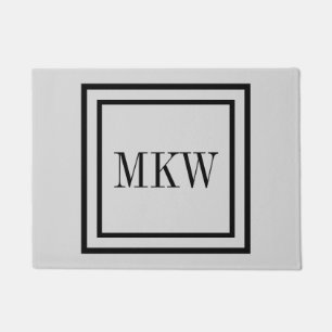 Simple Plain Black Border Full 3 Initals Monogram Doormat