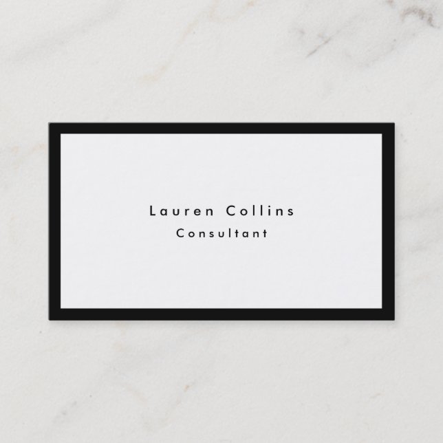 Simple Plain Black Border White Minimalist Modern Business Card (Front)