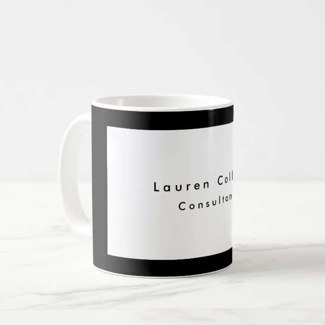 Simple Plain Black Border White Minimalist Modern Coffee Mug (Front Left)