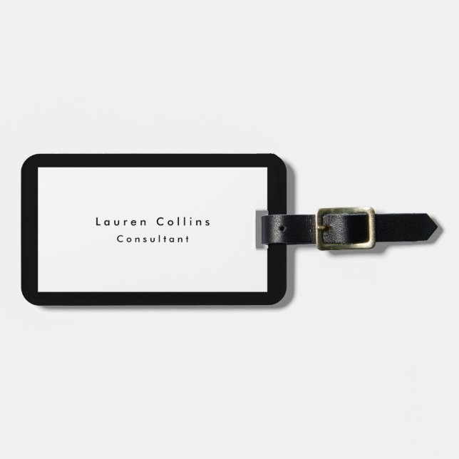 Simple Plain Black Border White Minimalist Modern Luggage Tag (Front Horizontal)