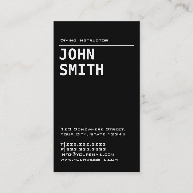 Simple Plain Black Diving Business Card (Front)
