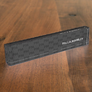 Simple Plain Black Grey Modern Monogram Pattern Nameplate