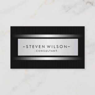 Simple Plain Black Striped Modern Business Card