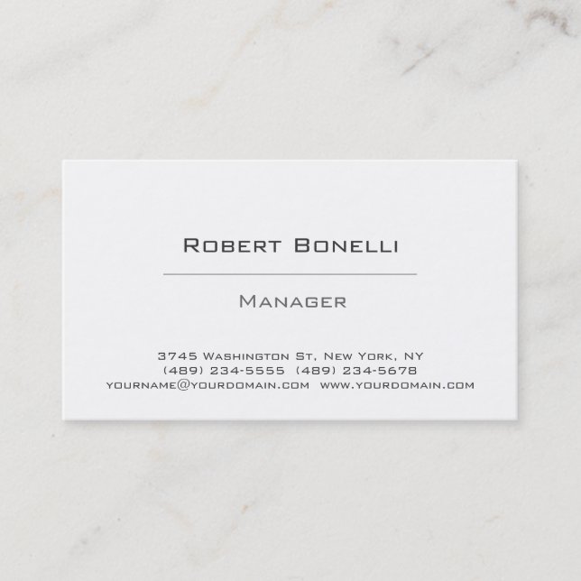 Simple Plain Black White Manager Business Card (Front)
