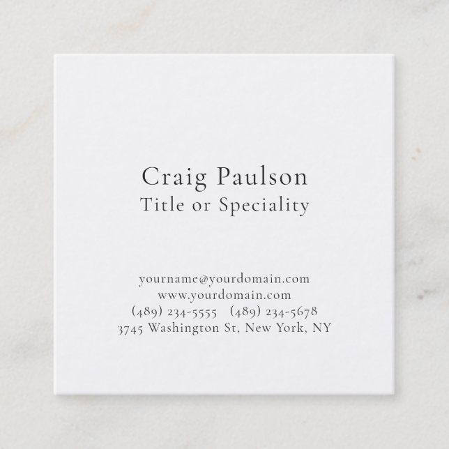 Simple Plain Black White Minimalist Modern Square Business Card (Front)
