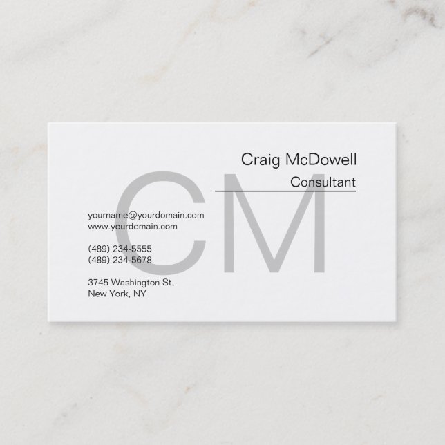 Simple Plain Black White Monogram Business Card (Front)