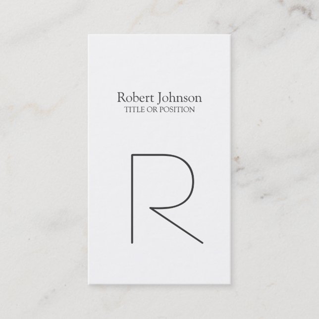 Simple Plain Black & White Monogram Business Card (Front)