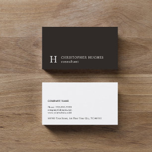 Simple Plain Black White Monogram Consultant Business Card