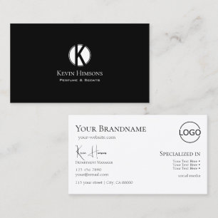 Simple Plain Black White with Monogram and Logo Business Card