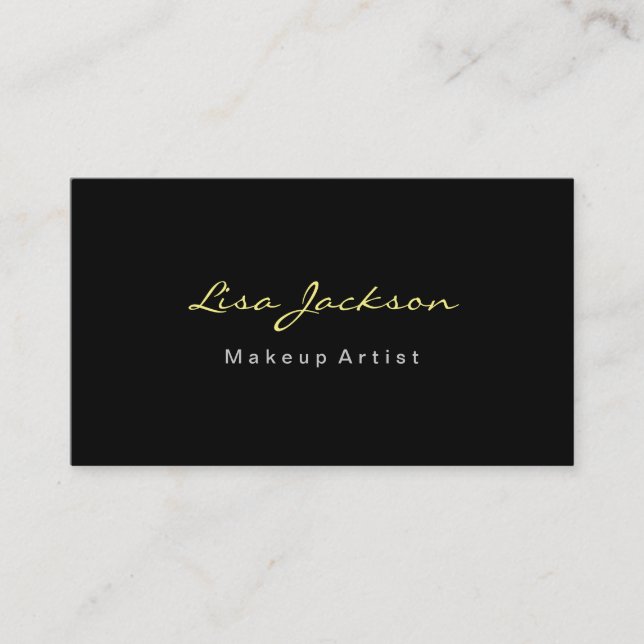 Simple Plain Black Yellow Stylist Makeup Artist Business Card (Front)