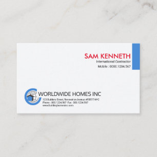 Simple Plain Blue Global International Contractor Business Card