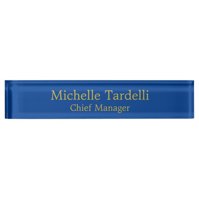 Simple Plain Blue Gold Colour Minimalist Nameplate (Front)