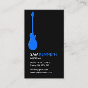 Simple Plain Blue Musician's Guitar Business Card
