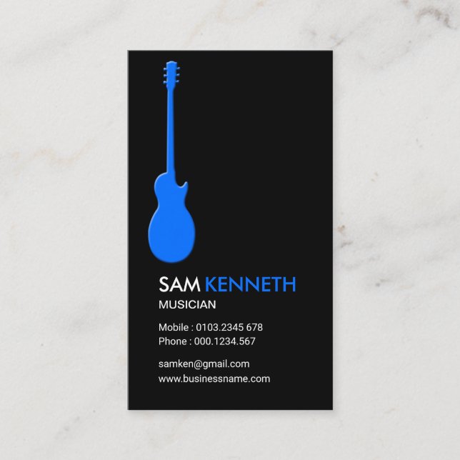Simple Plain Blue Musician's Guitar Business Card (Front)