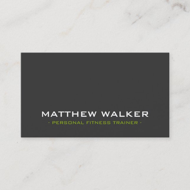 SIMPLE plain bold modern charcoal grey lime green Business Card (Front)