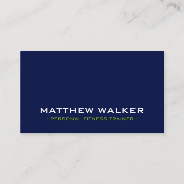 SIMPLE plain bold modern dark navy blue lime green Business Card (Front)