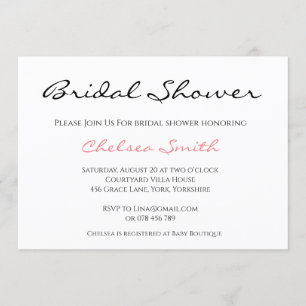 Simple Plain Calligraphy Bridal Shower Invitation