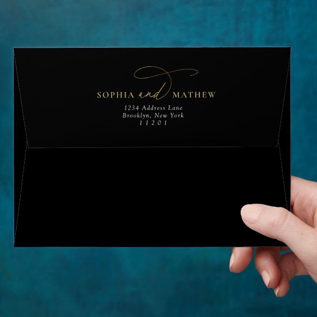 Simple Plain Classic Black Couple Wedding Envelope (Hand)