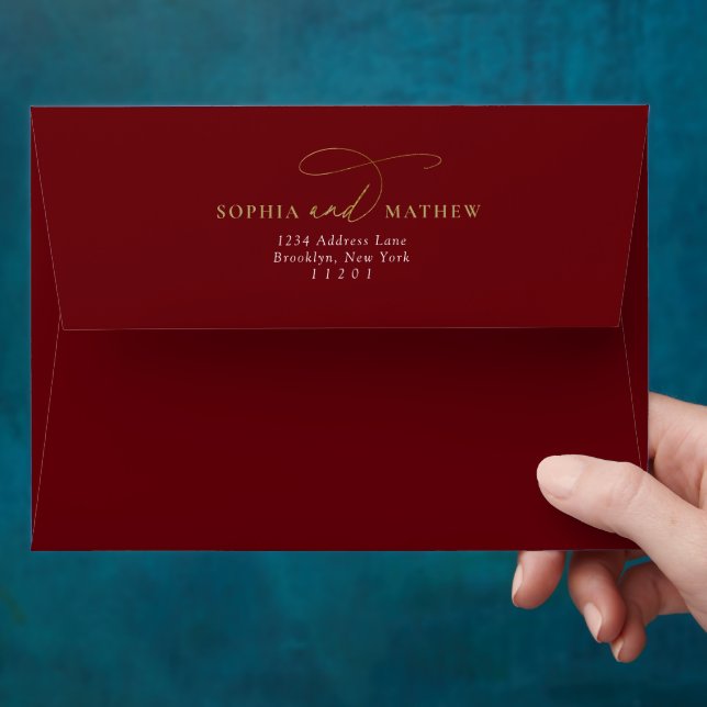 Simple Plain Classic Burgundy Couple Wedding Envelope (Hand)