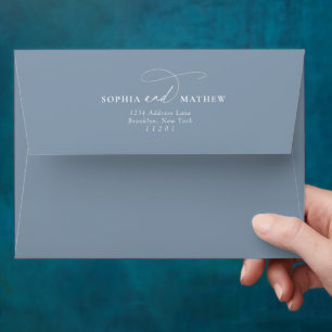 Simple Plain Classic Dusty Blue Couple Wedding Envelope