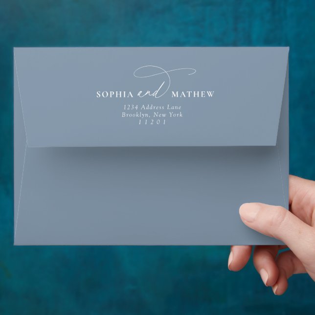 Simple Plain Classic Dusty Blue Couple Wedding Envelope (Hand)