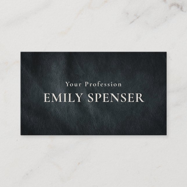Simple Plain Dark Grey Leather Pattern Personal Business Card (Front)