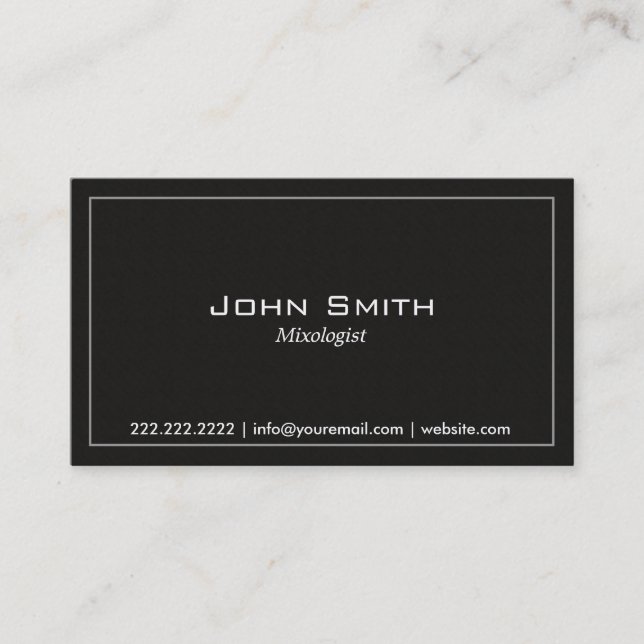 Simple Plain Dark Mixologist Business Card (Front)