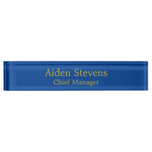 Simple Plain Deep Blue Gold Colour Minimalist Nameplate
