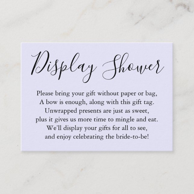 Simple Plain Display Bridal Shower Lavender Enclosure Card (Front)
