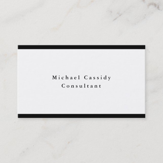 Simple Plain Elegant Black Borders White Business Card (Front)
