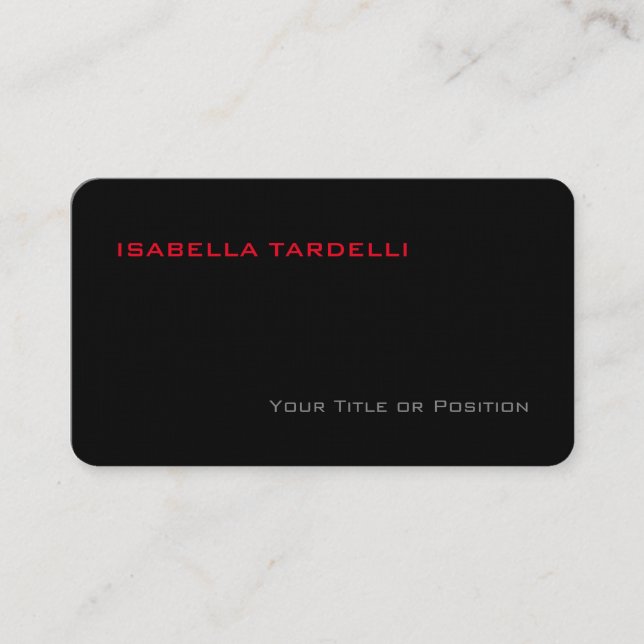 Simple Plain Elegant Black Red Minimalist Business Card (Front)