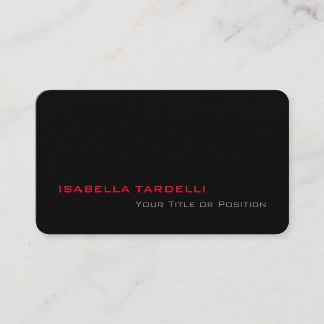 Simple Plain Elegant Black Red Minimalist Business Card (Front)