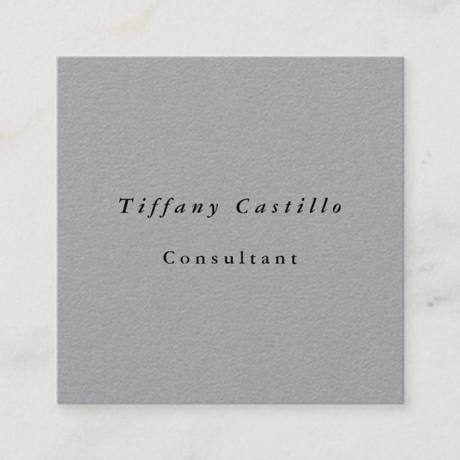 Simple Plain Elegant Minimalist Modern Grey Square Business Card (Front)