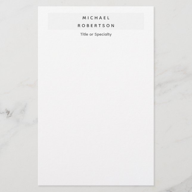 Simple Plain Elegant Modern Minimalist White Stationery (Front)