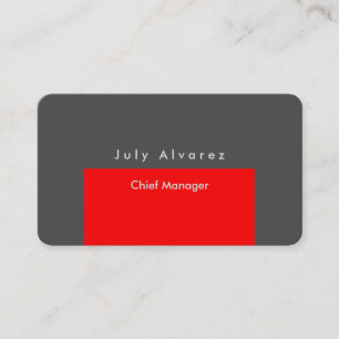 Simple Plain Elegant Modern Red Grey Minimalist Business Card
